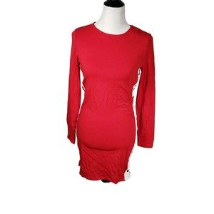 Hearts & Hips Women's size Large Red & White Long Sleeve Stretchy Dress NWT
